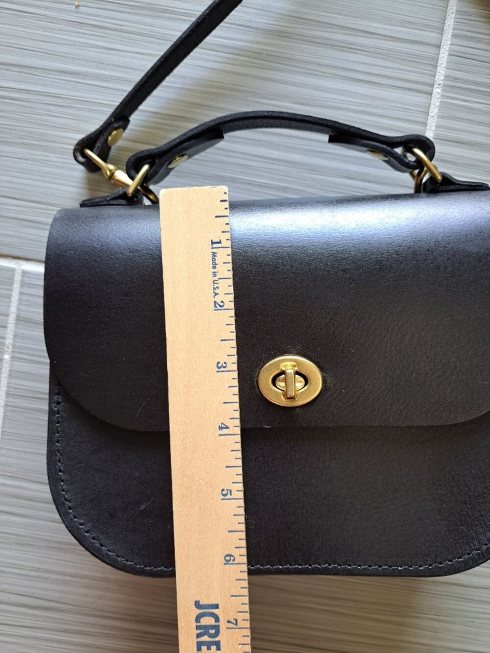 Howl + Hide Alice Crossbody Bag 2-In-1 Full Grain Leather Brass Black 8"x6"x3" - Picture 16 of 16